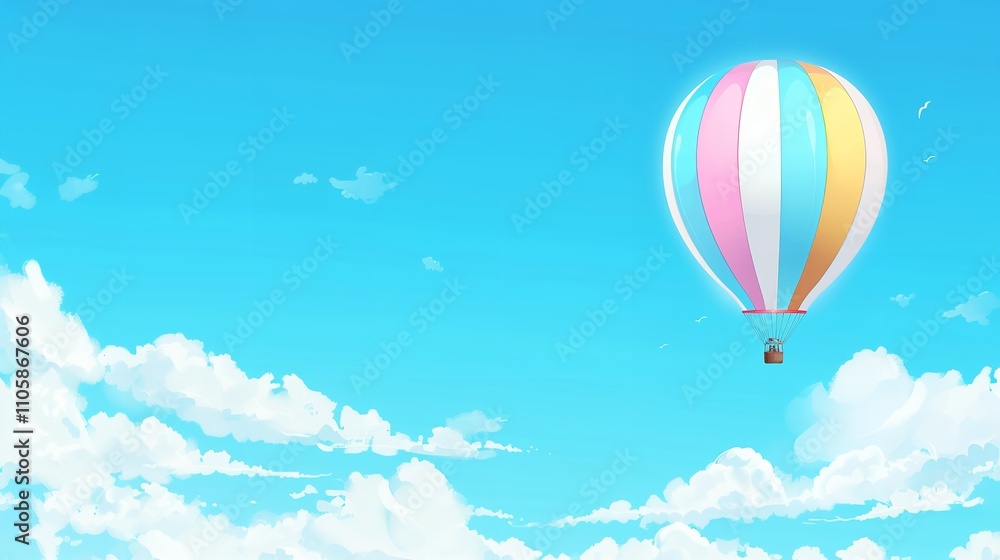 Fototapeta premium An image of a hot air balloon in a blue sky with a colorful stripe, Generative AI.