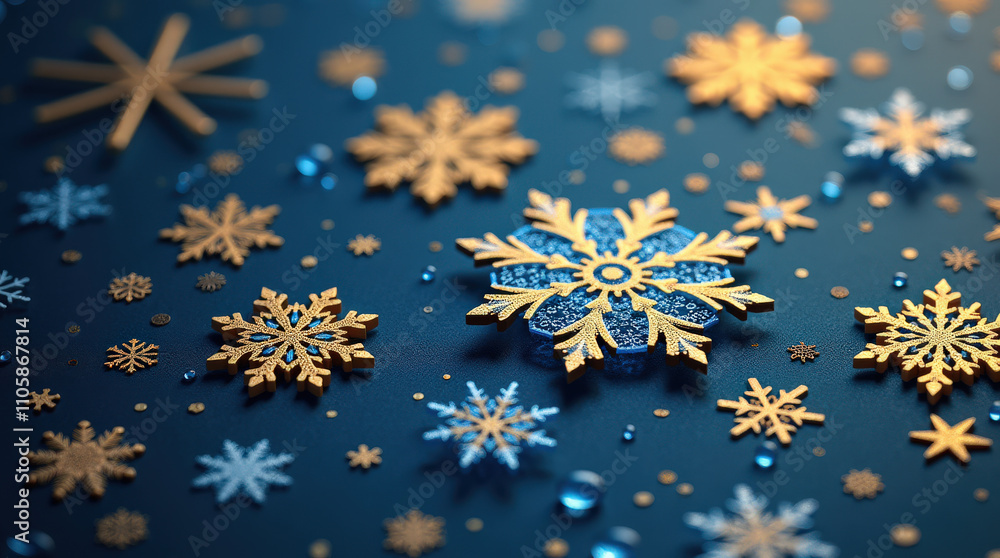 Elegant Blue and Gold Snowflake Background - Perfect for Holiday Cards, Winter Themes, and Festive Invitations Elegant Blue and Gold Snowflake Background - Perfect for Holiday Cards, Winter Themes, and Festive Invitations