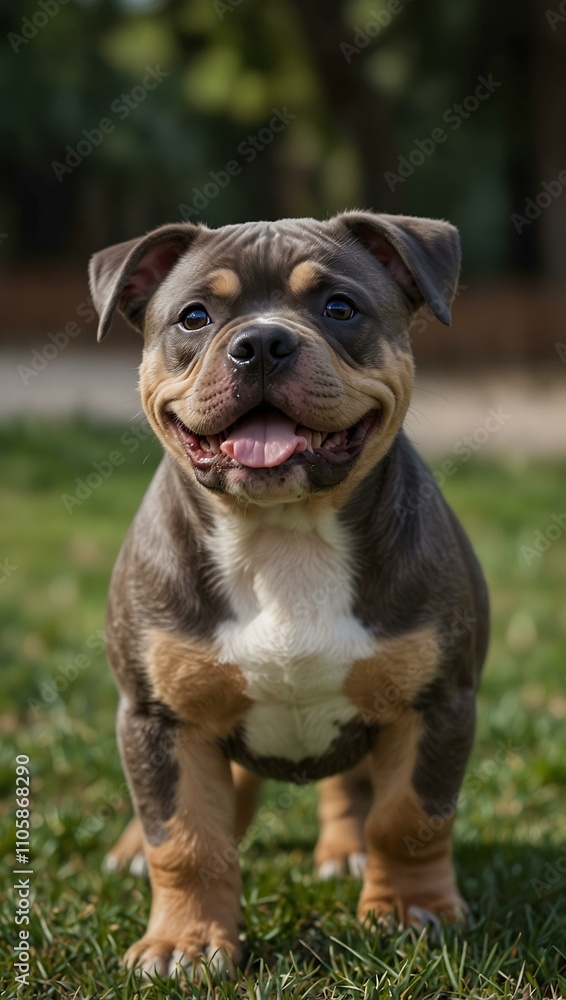 Cute American Bully puppy, looking playful. Cute American Bully puppy, looking playful.