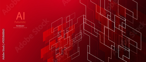 Architecture ai red web banner. Innovation geometric city technology background. Future urban architecture neon light vector. Digital futuristic intelligence high tech design banner.
