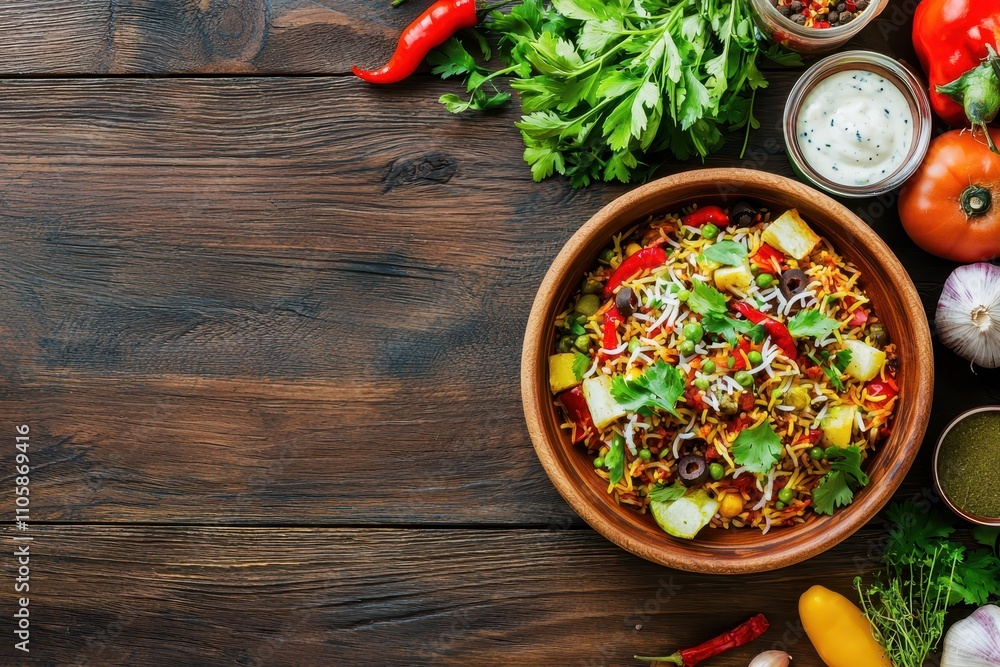 Colorful and Fresh Salad with Vegetables on Wooden Table Colorful and Fresh Salad with Vegetables on Wooden Table
