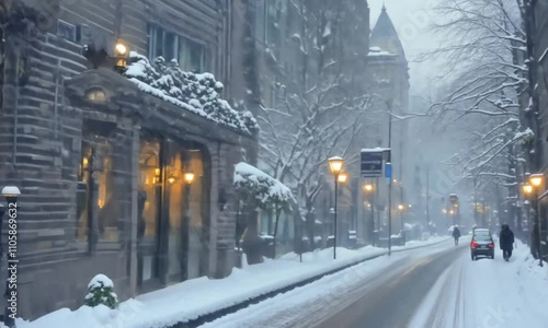 snow-covered city streets on a quiet winter day