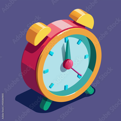 3D Cartoon Alarm Clock Vector Illustration