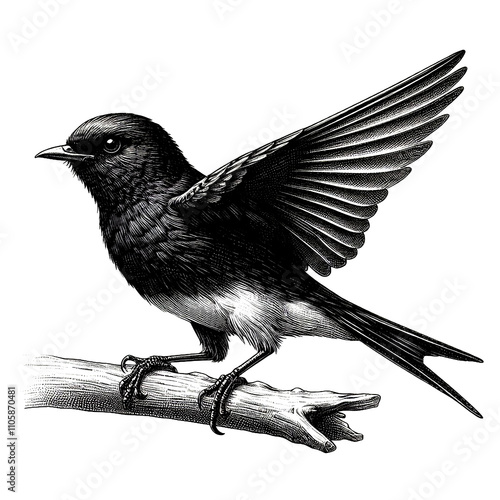 a drongo sketch engraving. White background. photo