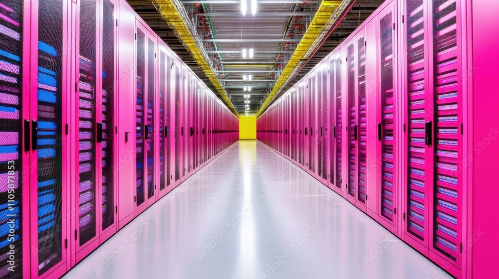 Fototapeta premium Modern Data Center with Colorful Server Racks and Bright Lighting