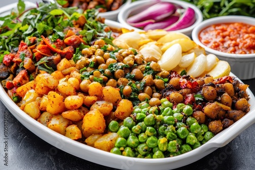 Vibrant Assorted Vegetable Platter with Fresh Ingredients and Spices