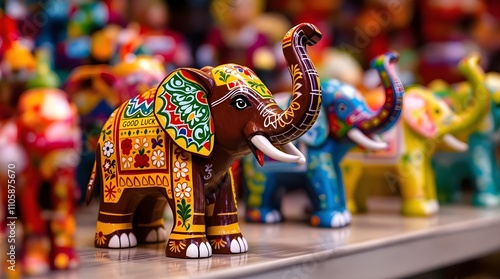 Colorful Painted Elephant Figurines