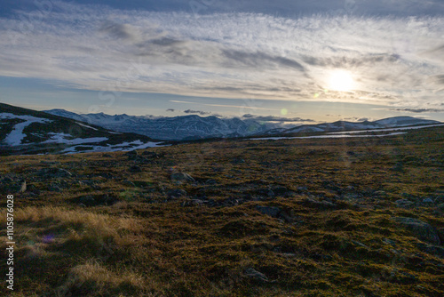 Rocky plateau in sarek national park with scenic background