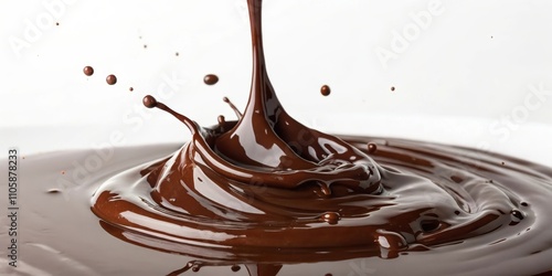 Melted chocolate cascading and splashing into a pool, creating a mesmerizing swirl of rich, decadent fluidity