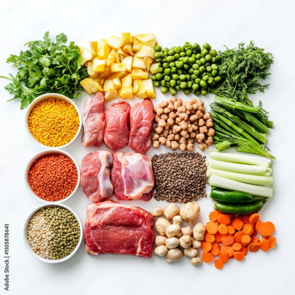 An Assortment of Raw Ingredients for Pet Food Preparation An Assortment of Raw Ingredients for Pet Food Preparation