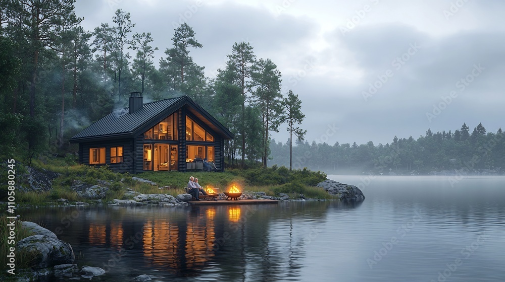 Cozy Lakeside Cabin Retreat with Crackling Firepit at Dusk Peaceful Retirement Lifestyle Cozy Lakeside Cabin Retreat with Crackling Firepit at Dusk Peaceful Retirement Lifestyle