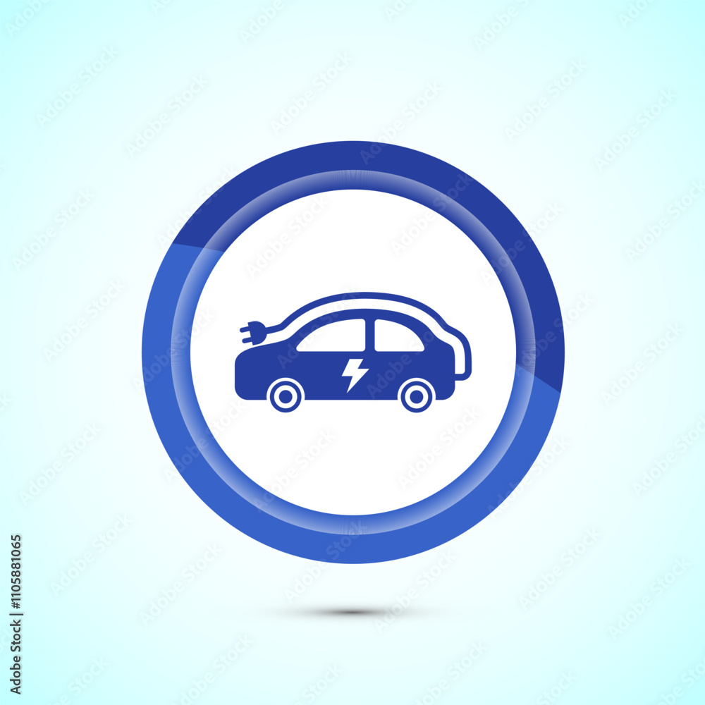 Electric car icon design illustration. Car charging station sign symbol, Blue Color Button Design Electric car icon design illustration. Car charging station sign symbol, Blue Color Button Design