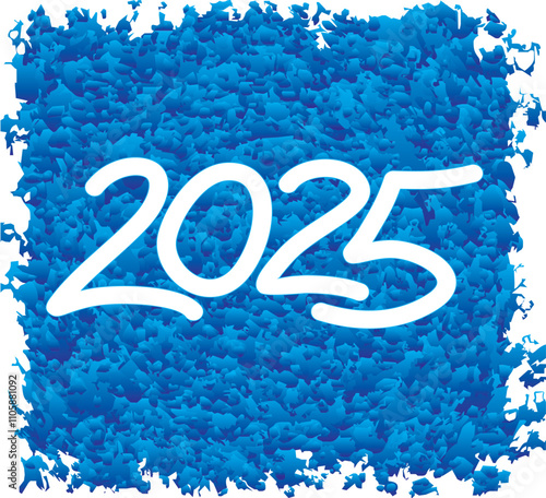 Artistic inscription 2025 on a blue gradient background. New Year and Christmas motive. Vector graphics.