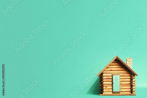 Wallpaper Mural Wooden cabin with cyan door on mint background Torontodigital.ca