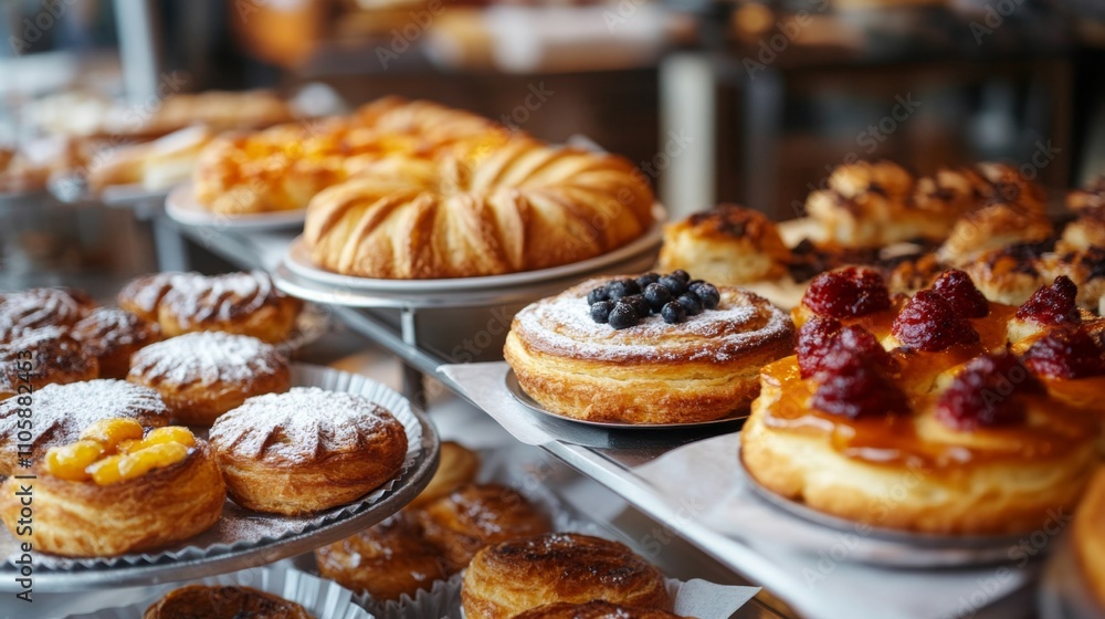 Freshly Baked Pastries on Display at a Cozy Bakery Shop Freshly Baked Pastries on Display at a Cozy Bakery Shop