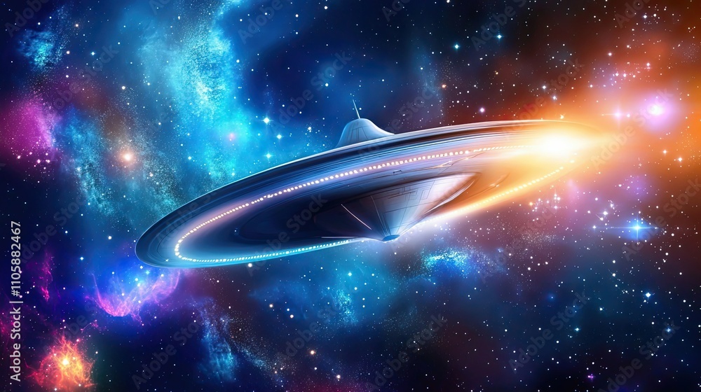 Obraz premium Futuristic Spaceship Soaring Through A Vibrant Nebula