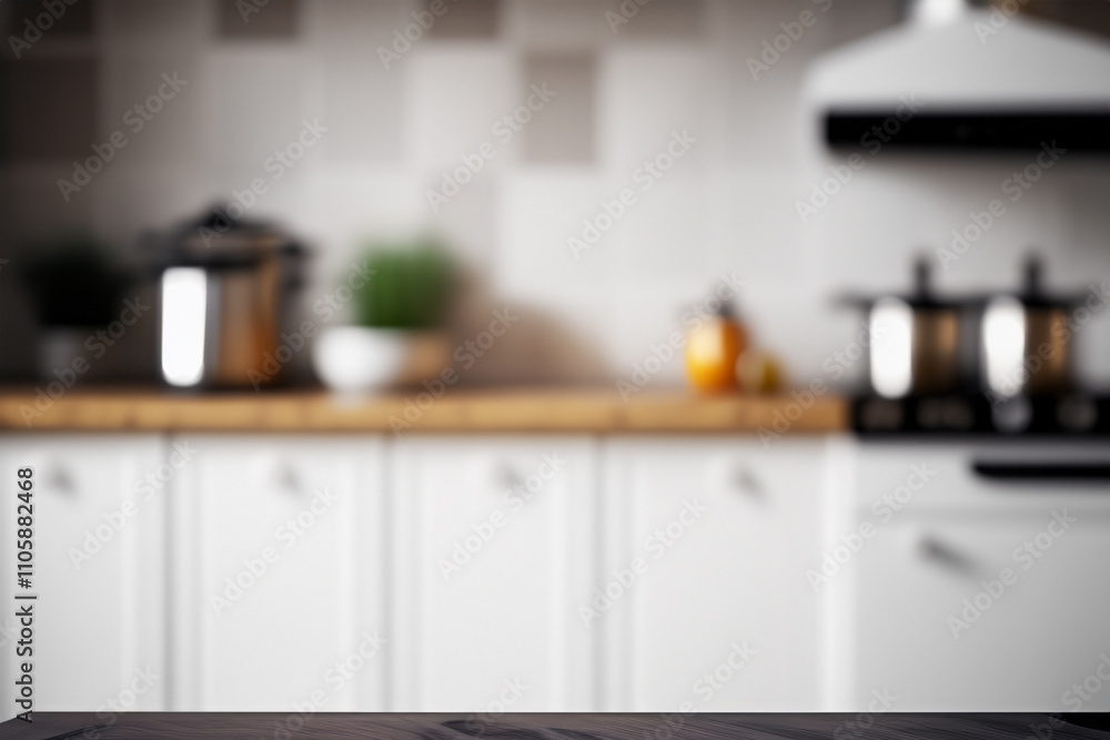 Wood table top on blur kitchen room background Wood table top on blur kitchen room background