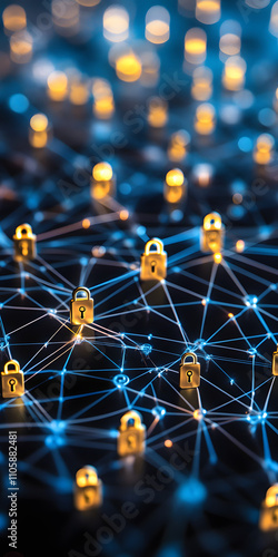 Interface de segurança cibernética com ícones de cadeados digitais