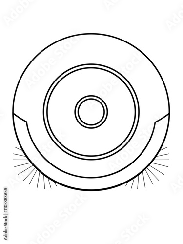 Robot vacuum cleaner top view - vector linear image for logo, pictogram or coloring. Outline. Robot vacuum cleaner for icon or sign