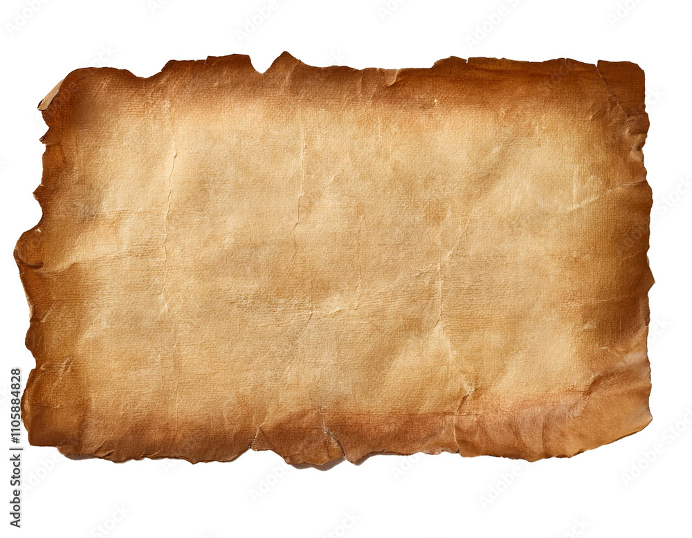 Old parchment paper on transparent background