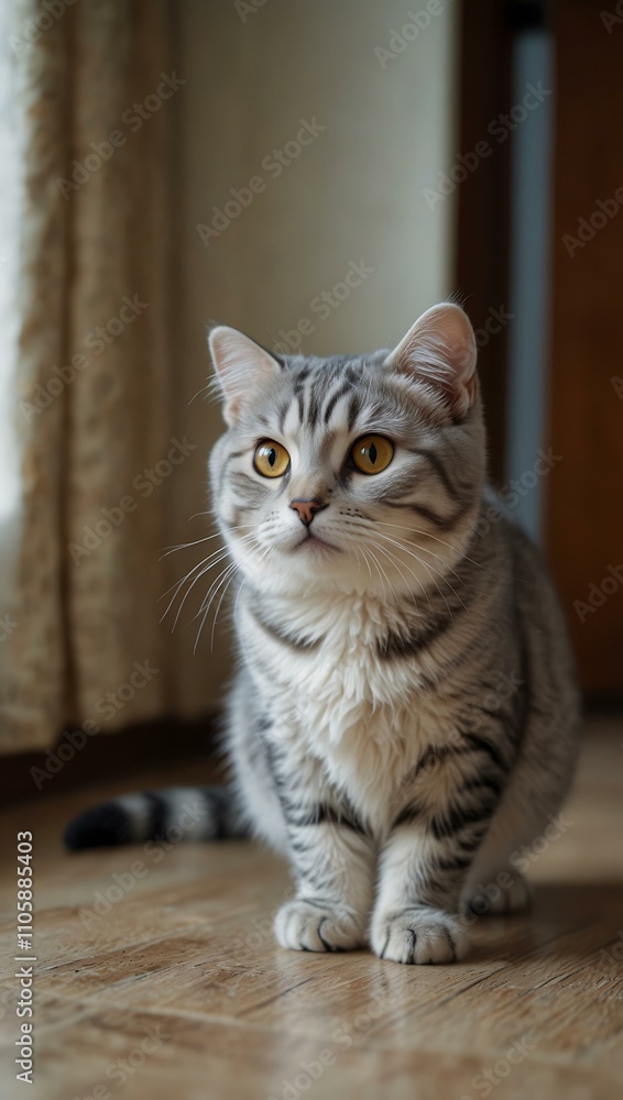 Cute baby Silver Tabby Scottish Fold cat in the house. Cute baby Silver Tabby Scottish Fold cat in the house.