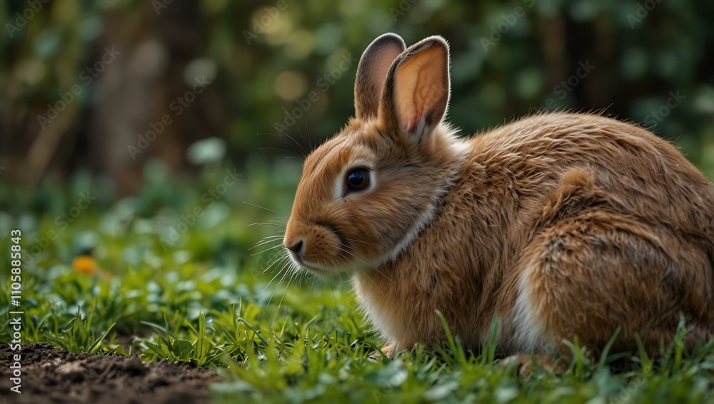 Fototapeta premium Cute brown rabbit resting in the garden.