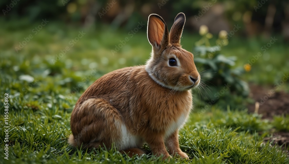 Fototapeta premium Cute brown rabbit resting in the garden.
