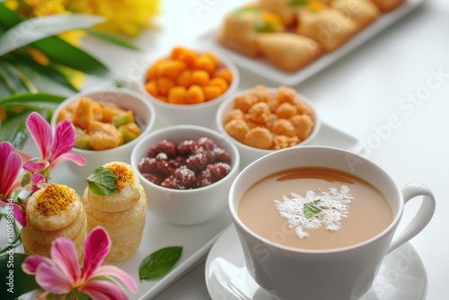 Colorful Assorted Snacks and Beverages on Elegant Table Setting