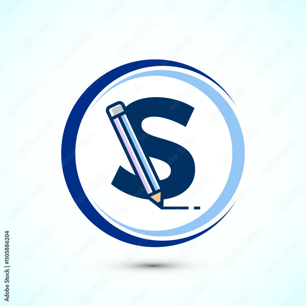 Initial alphabet S with a pencil icon. Logo for education, student or corporate identity Initial alphabet S with a pencil icon. Logo for education, student or corporate identity