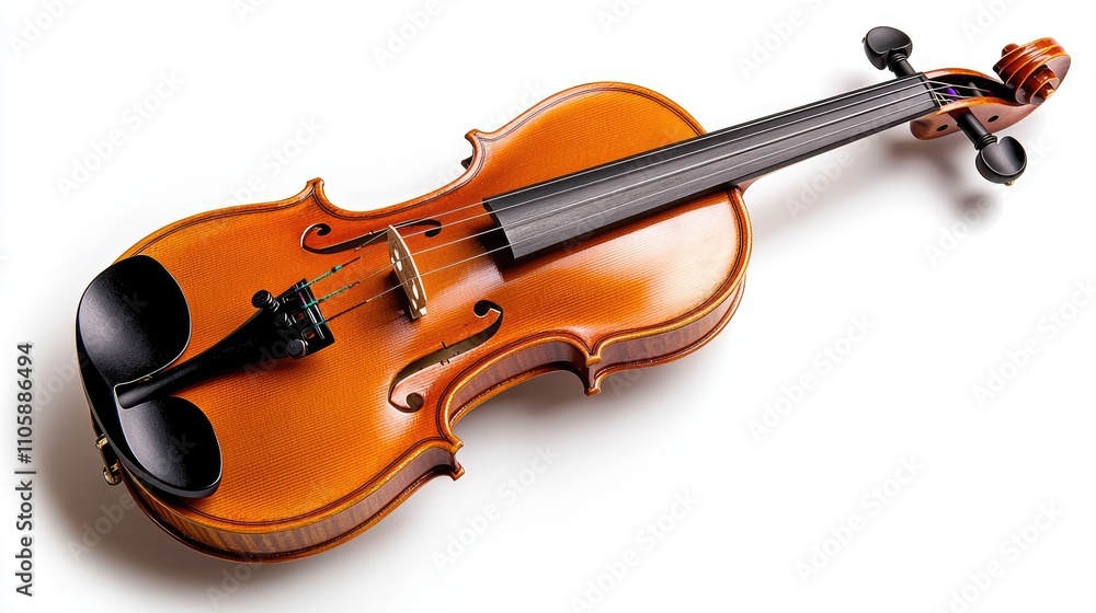 Elegant Violin with Glossy Finish on White Background, Showcasing the Fine Craftsmanship and Detail of Musical Instruments for Artistic and Educational Uses Elegant Violin with Glossy Finish on White Background, Showcasing the Fine Craftsmanship and Detail of Musical Instruments for Artistic and Educational Uses
