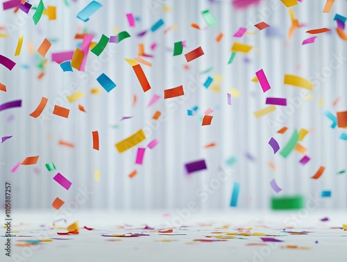 Colorful confetti falling gently in a bright and festive atmosphere, perfect for celebrations, parties, and joyful occasions, creating a vibrant and cheerful backdrop for events.