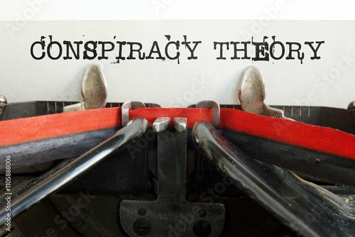 Conspiracy theory is shown using the text. Disinformation and sensationalism