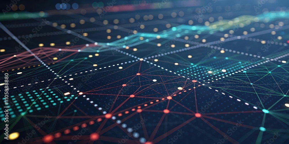 Abstract Network Data Visualization Interconnected Nodes and Lines Showing Complex Information Flows Abstract Network Data Visualization Interconnected Nodes and Lines Showing Complex Information Flows