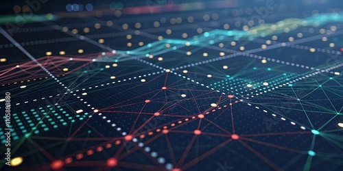 Abstract Network Data Visualization Interconnected Nodes and Lines Showing Complex Information Flows