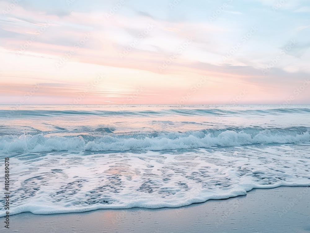 Obraz premium Tranquil seascape at sunset with gentle waves.