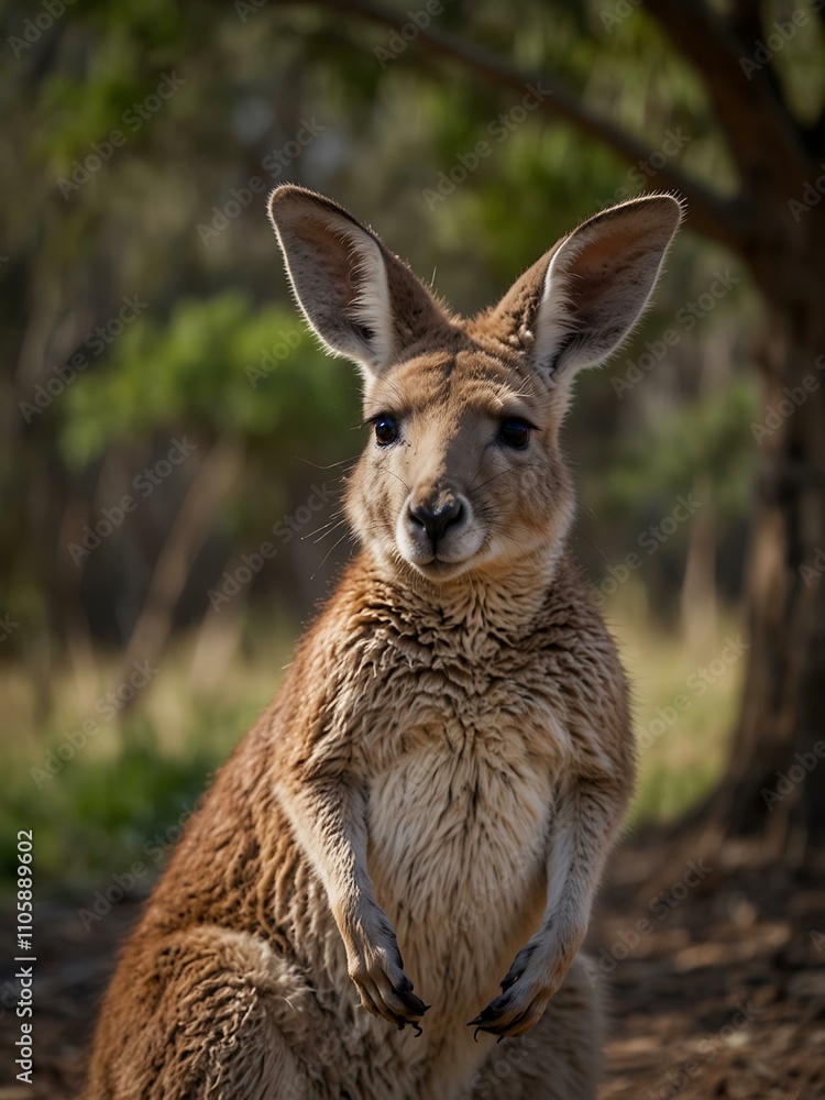 Fototapeta premium Cute joey kangaroo clinging to its mother's ear for safety.