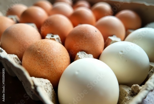 Eggs in a Carton, Fresh Eggs,  Box of Eggs,  Breakfast Food,  Grocery Shopping,  Food Photography,  Market Scene,  Natural Light photo