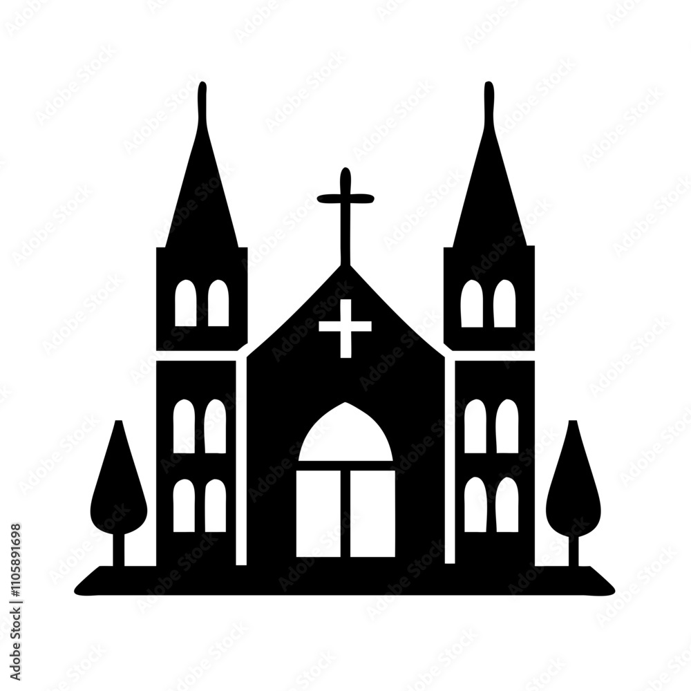vector illustration of a Gothic-style church with tall spires and arched windows, ideal for religious projects and architecture-themed designs. vector illustration of a Gothic-style church with tall spires and arched windows, ideal for religious projects and architecture-themed designs.