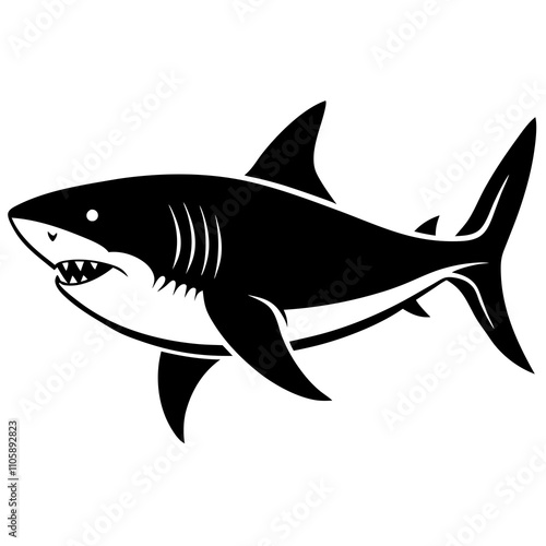 Great White Shark Vector Illustration on White Background