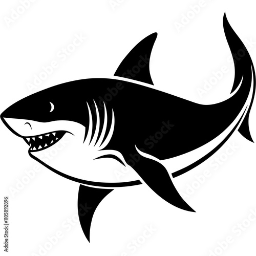 Great White Shark Vector Illustration on White Background