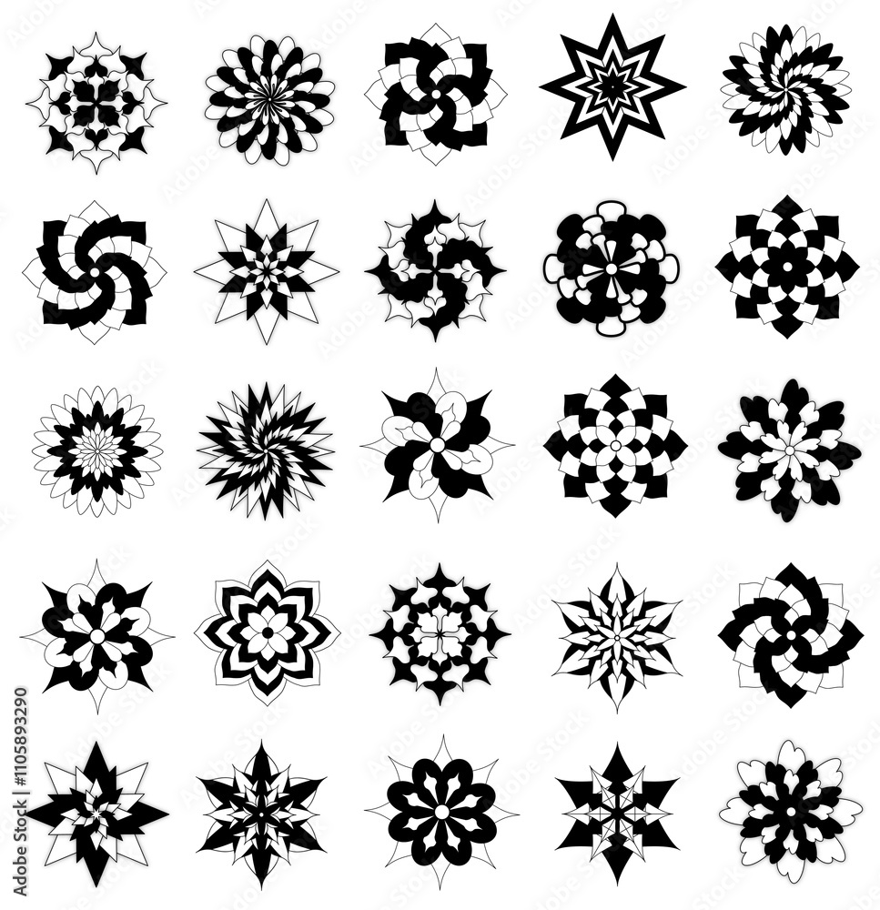 set of black and white elements floral and rangoli set of black and white elements floral and rangoli