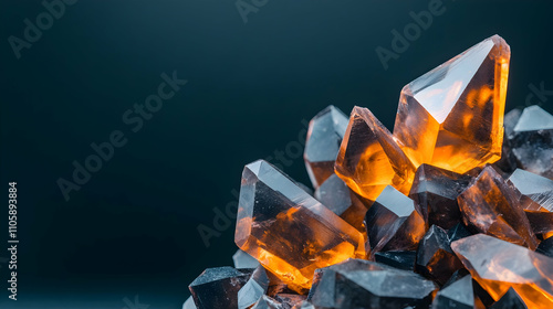 deep orange and black crystals in natural mineral formation closeup