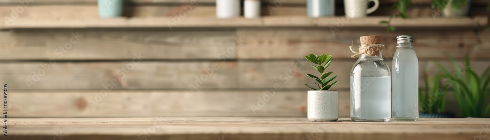 Stylish decor with bottles and plants. Stylish decor with bottles and plants.