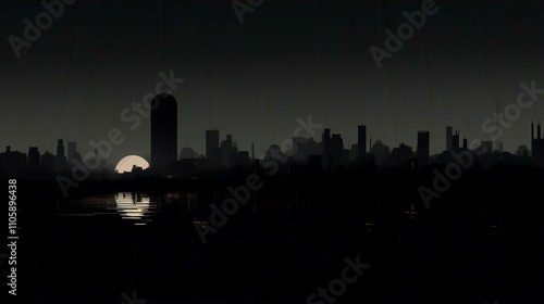 Urban Cityscape at Sunset with Silhouetted Skyscrapers and Dusk Sky