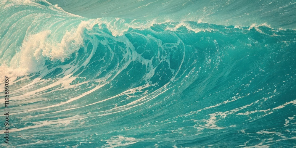 Naklejka premium A Majestic Ocean Wave, a Teal and White Symphony of Nature's Power