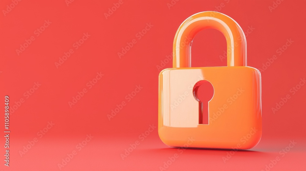 Bright orange padlock on a red background. Bright orange padlock on a red background.