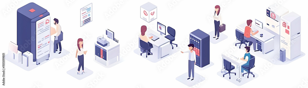Isometric Illustration Office Workers Teamwork Isometric Illustration Office Workers Teamwork