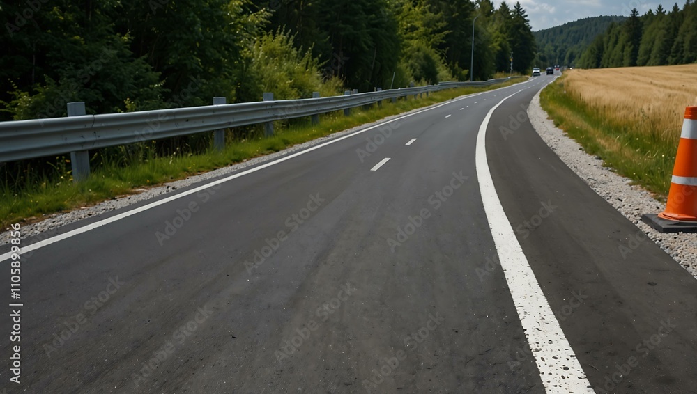 Fototapeta premium Dangerous road section with new surface in Germany.