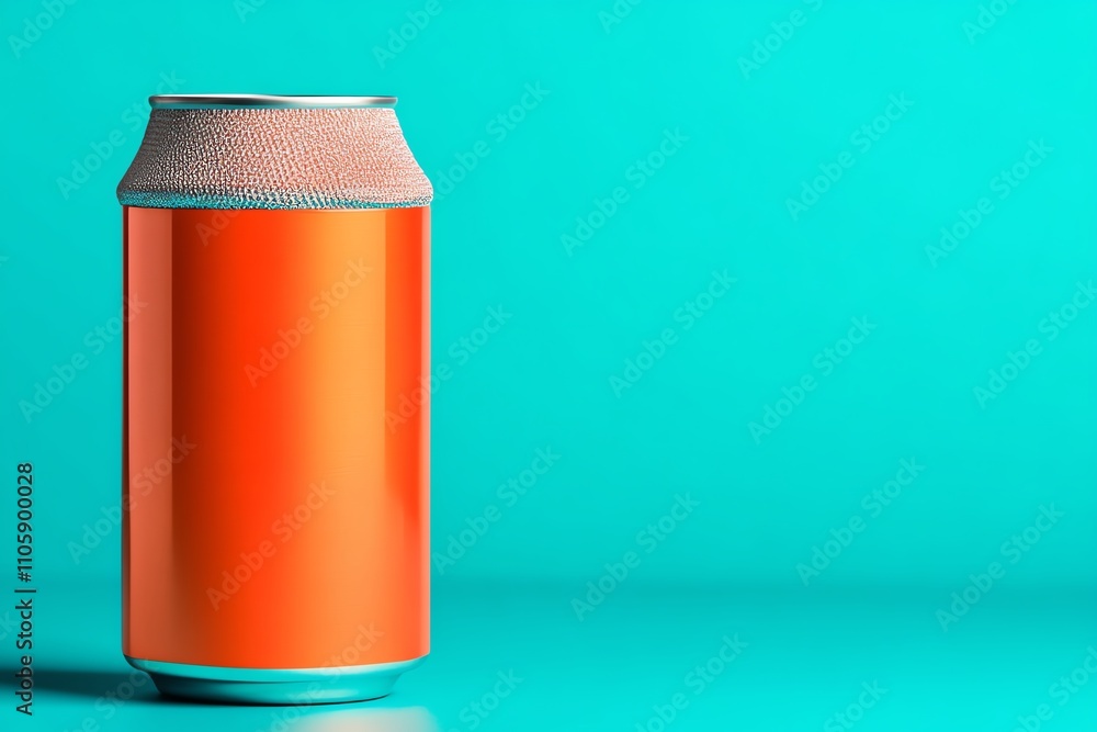 Fototapeta premium Orange soda can on teal background