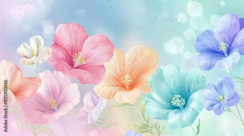 Colorful spring flower vector illustration with pastel accents 